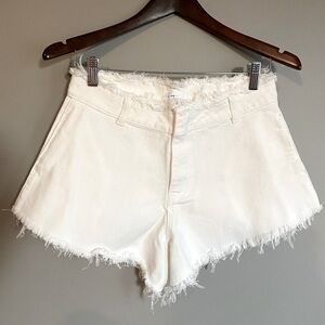 Jean Shorts White with Frayed Hem and Waistband Size L
